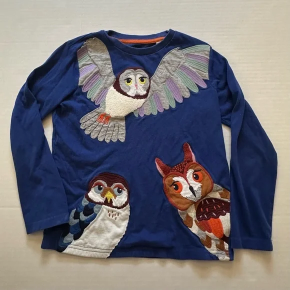 Mini Boden Navy Long Sleeve with Owl Appliqué - Picture 1 of 4